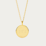 18k gold vermeil necklace with an option of single, two or three fingerprints engraved onto a coin pendant and two-sided engraving with the option of engraving a meaningful initials as well.  This piece combines luxury with personalization. It's an engraved necklace that doubles as memorial jewelry, making it a thoughtful personalized gift. With its adjustable chain, it offers versatility and style as a signature fingerprint necklace, and bespoke memento.