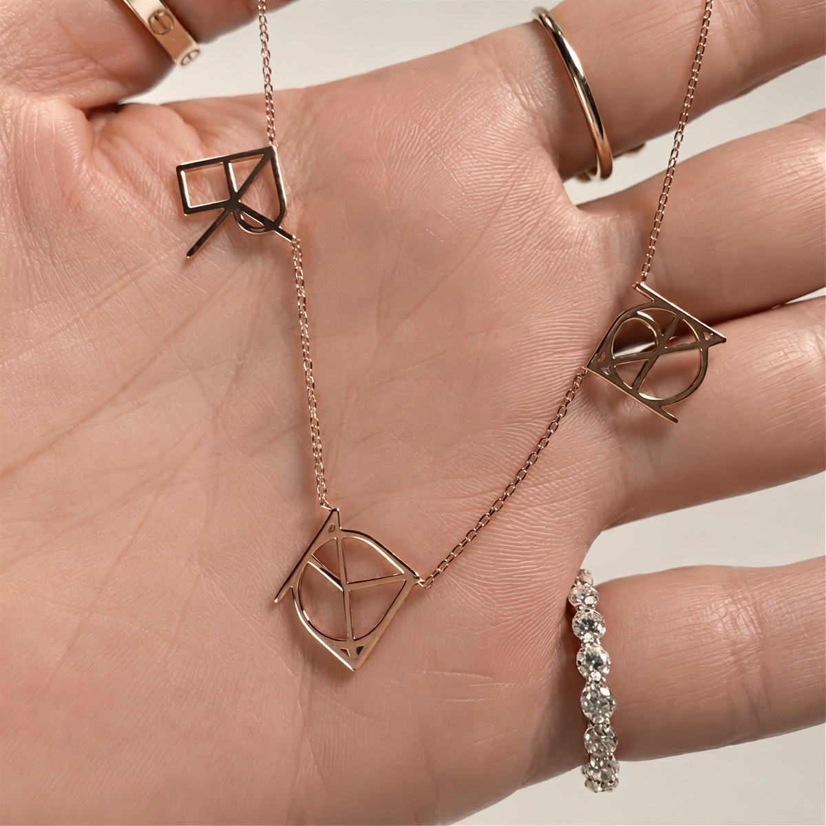 Three Symbol Pendant Necklace - Solid Gold