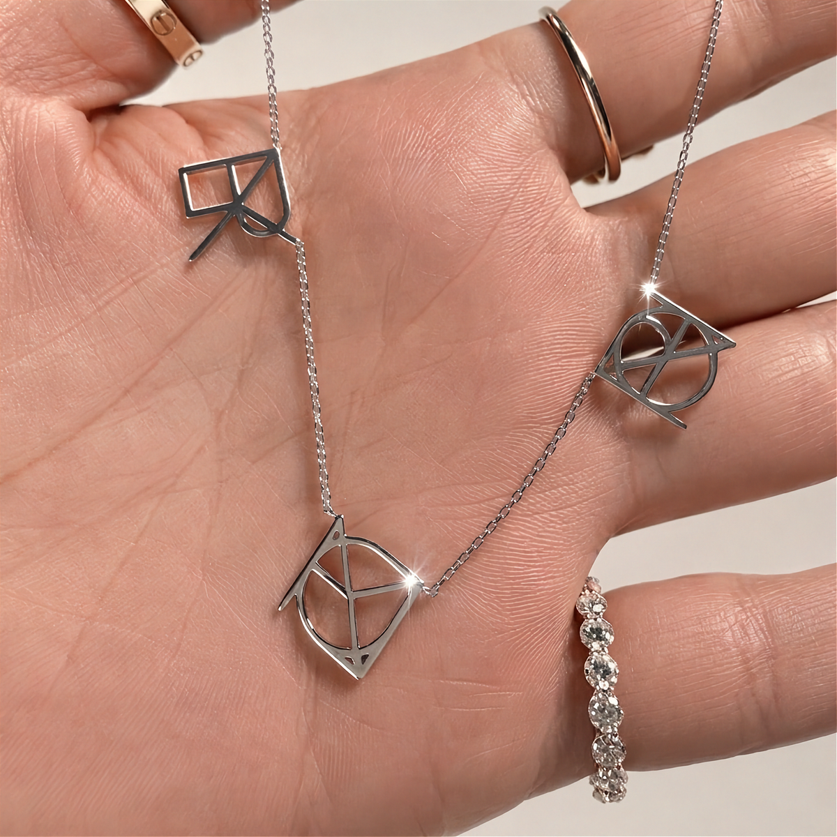 Three Symbol Pendant Necklace - Solid Gold