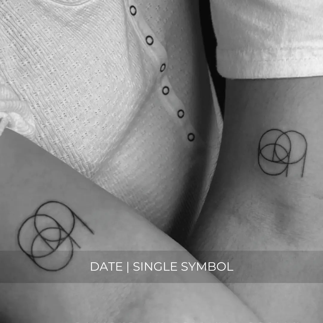 Custom fine line tattoo design featuring a monogram symbol by Danibydsgn, ideal for couples or personalized art.