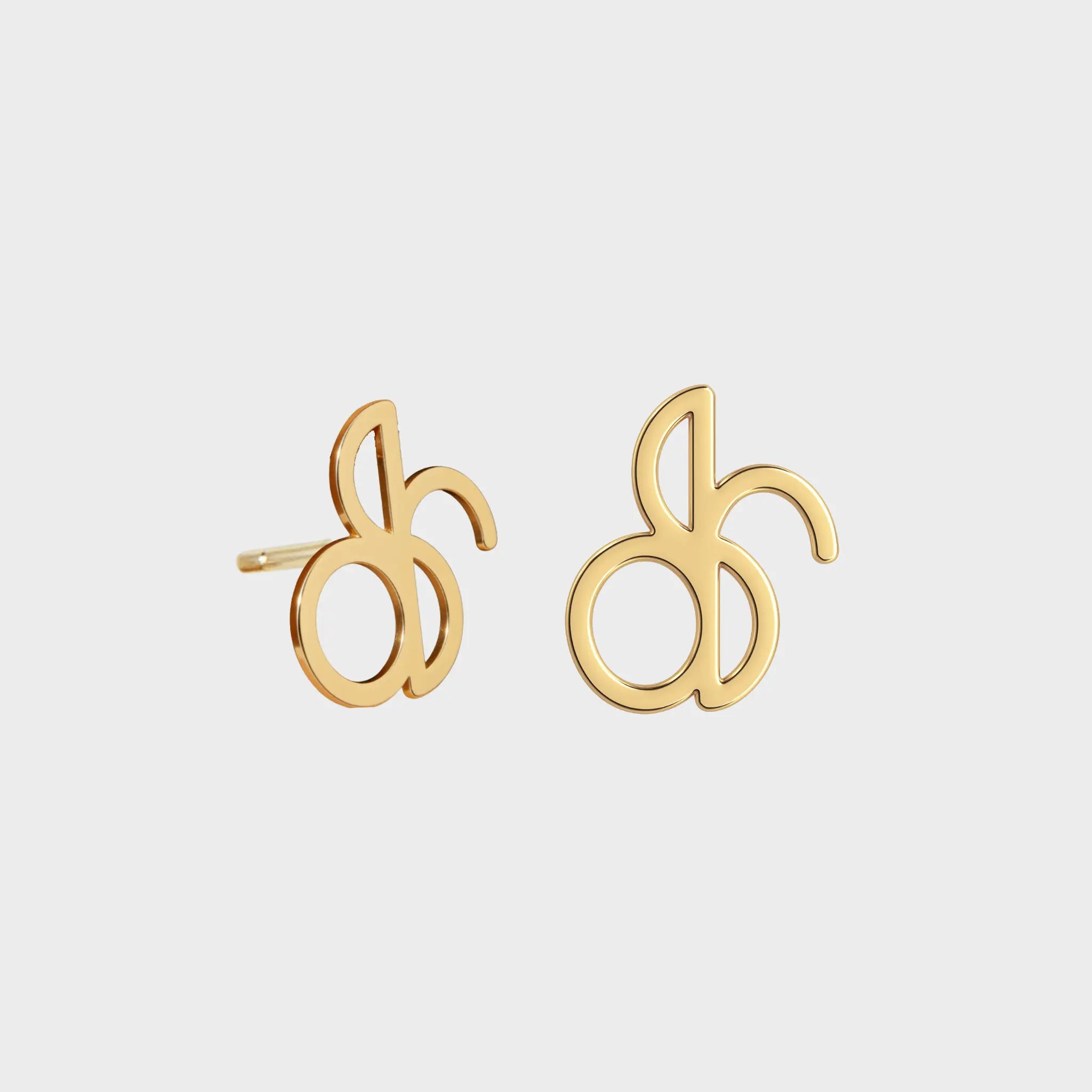 Danibydsgn custom symbol stud earrings in 9k Gold, featuring cut-out silhouette pendants from the customer’s Danibydsgn design (pair shown)