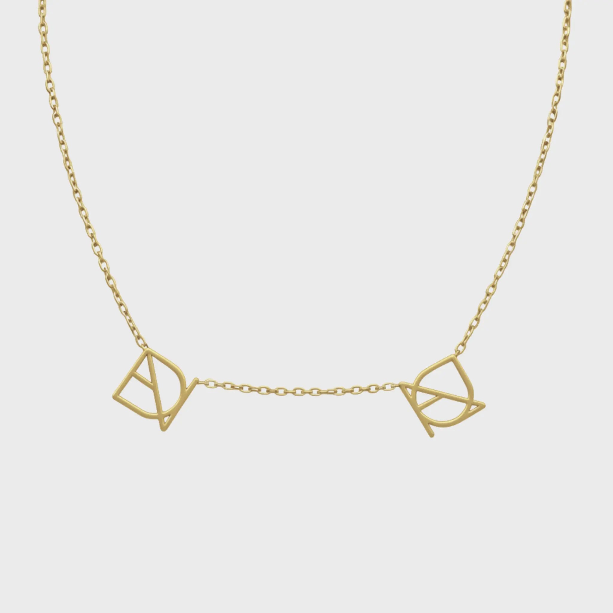 DaniByDsgn double symbol necklace – personalized 9k yellow gold two-symbol cut-out pendant necklace, luxury bespoke custom jewelry