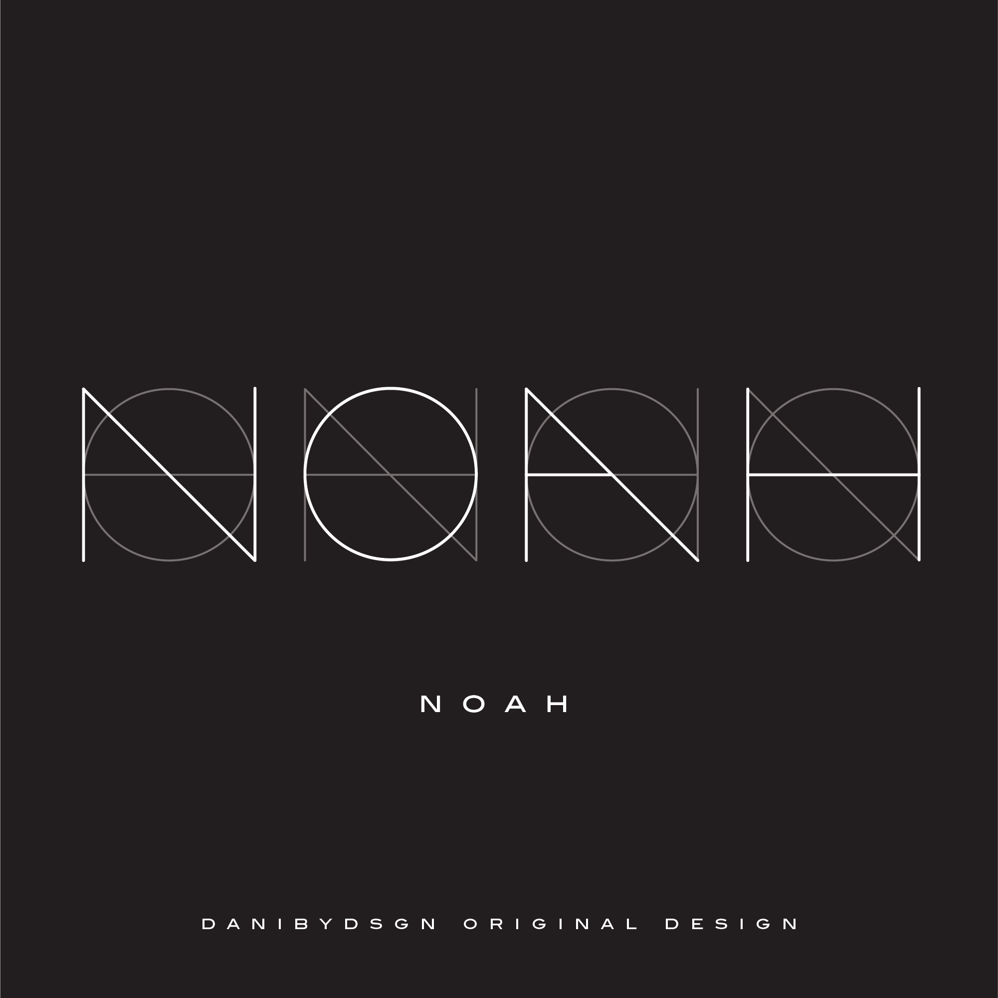 A contemporary 'NOAH' name logo design by Danibydsgn, showcasing the original name logo designer's skill in creating custom name logos.  With over 30,000 designs completed globally and more than 1,700+ five-star reviews, Danibydsgn has a reputation for excellence in personal branding, fineline tattoos, body art design, wall art, clothing branding and elegant business branding.  Danibydsgn overlapped logo designs exemplify minimalist luxury in custom design.
