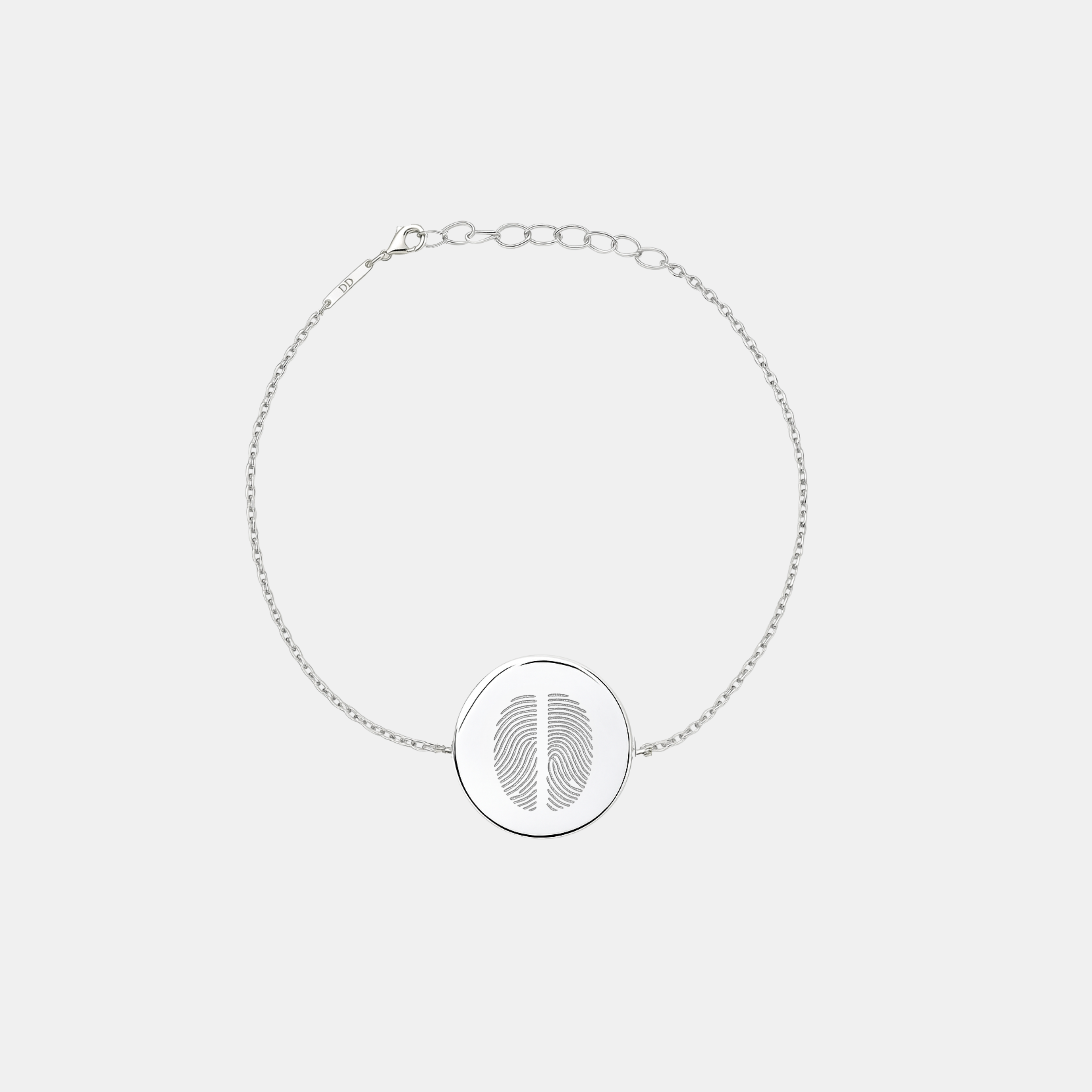 Two fingerprint, 925 sterling silver, coin pendant bracelet.