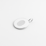 925 Sterling Silver luxury Coin Pendant Necklace with a fingerprint pendant and against a light background
