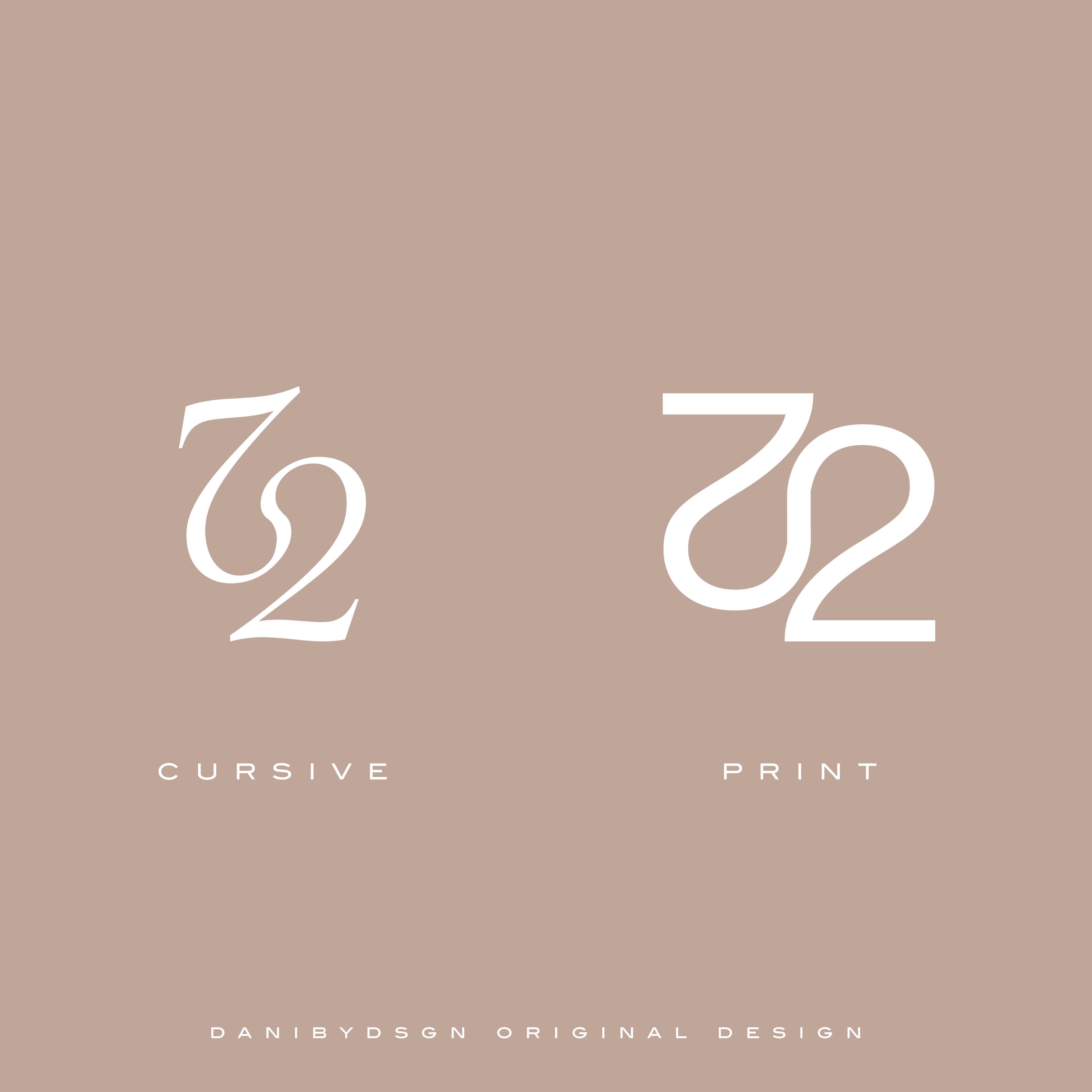 Elegant '22' Custom Initial Monograms design in both cursive and print font options by Danibydsgn. Perfect for personal branding, fashion branding, or custom logo design, this fine line monogram logo offers versatility for geometric tattoos, small tattoos, and meaningful tattoos. The versitile typography works seamlessly for wedding monograms, clothing branding, and wall art.  Created by a talented monogram designer, this design blends modern style with timeless appeal.