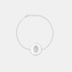 925 Sterling Silver, single fingerprint, adjustable luxury coin pendant bracelet on a light coloured background.