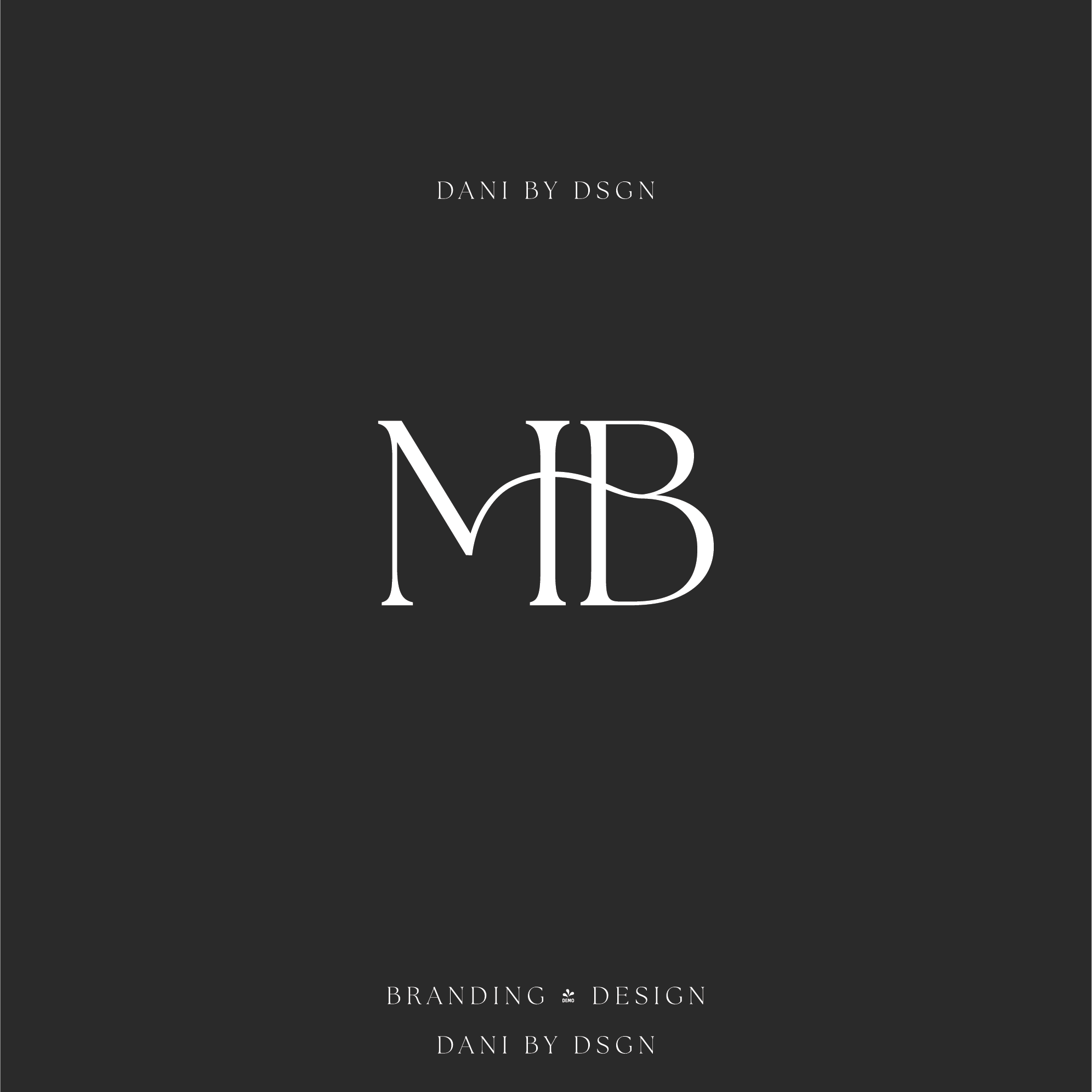 Two initial monogram design of the initials MB.  The design is in capital letters, white letters on black background. Name logo monogram.