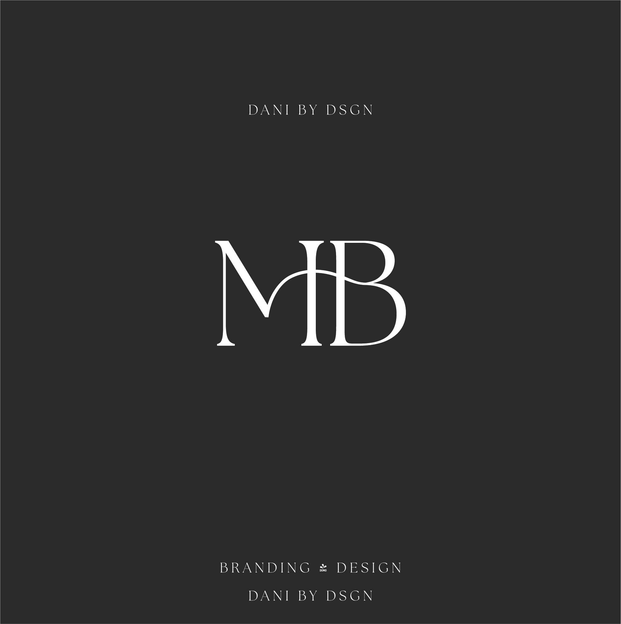 Two initials MB designed into a initial monogram business logo. Initials are in capitals and overlapped to create a striking elegant design. This pic shows white initials on a black background.  Elegant business logo or wedding monogram