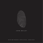 Single thumprint art, white imprint onto a black background with the name John Bailey at the bottom in white capital letter text.