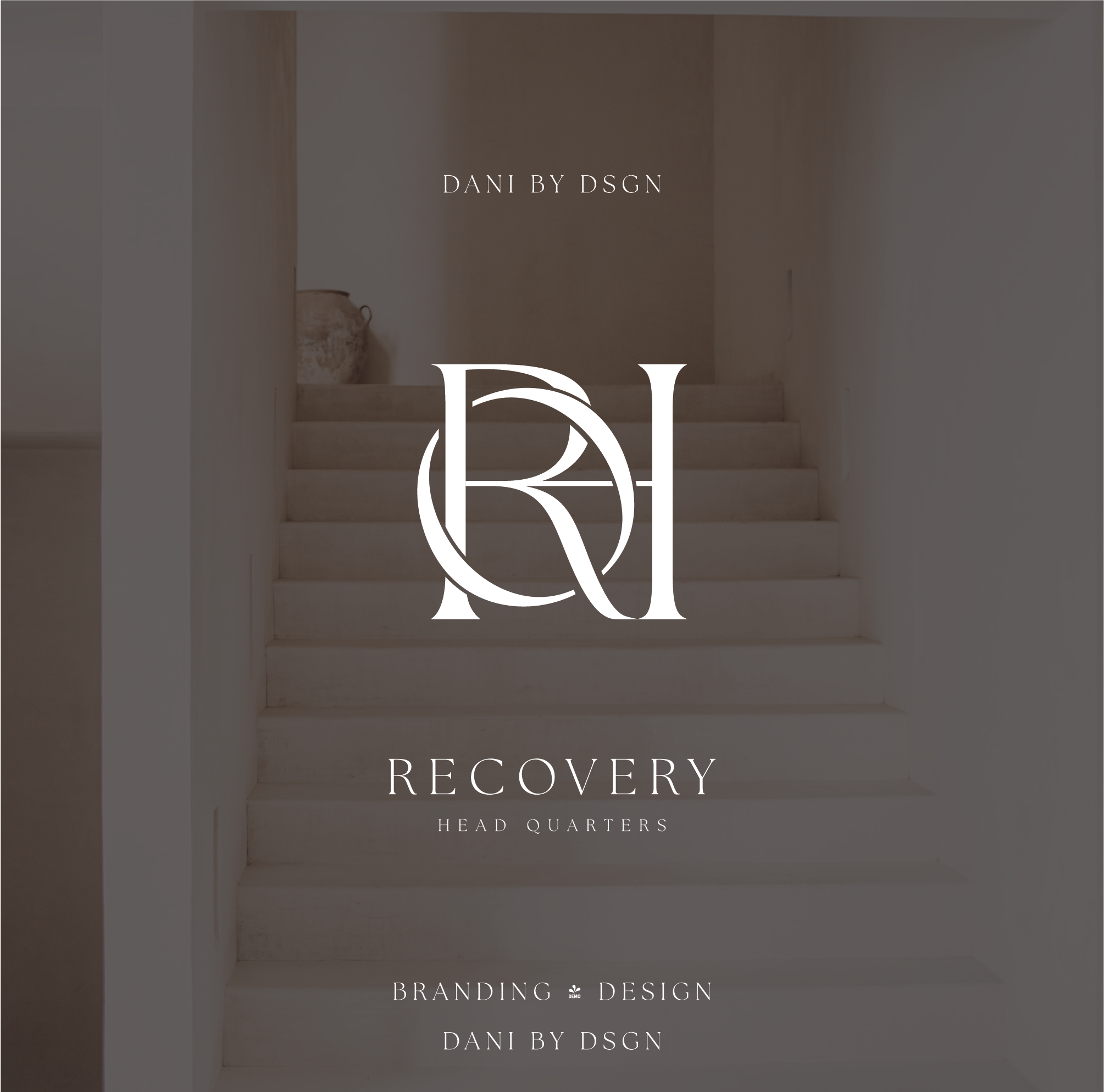 The initials RQH for Recover Head Quarters designed into a initial monogram business logo.  Initials are in capitals and overlapped to create a striking design.