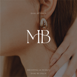 Elegant 'MB' initial monogram by Danibydsgn, showcasing a sophisticated approach to small business branding. This close-up shot, focusing on an elegant lady, embodies refined branding and design services offered by Danibydsgn, a distinguished business logo designer and graphic designer. The business initials logo represents a polished logo suitable for a website brand logo and or  clothing branding.