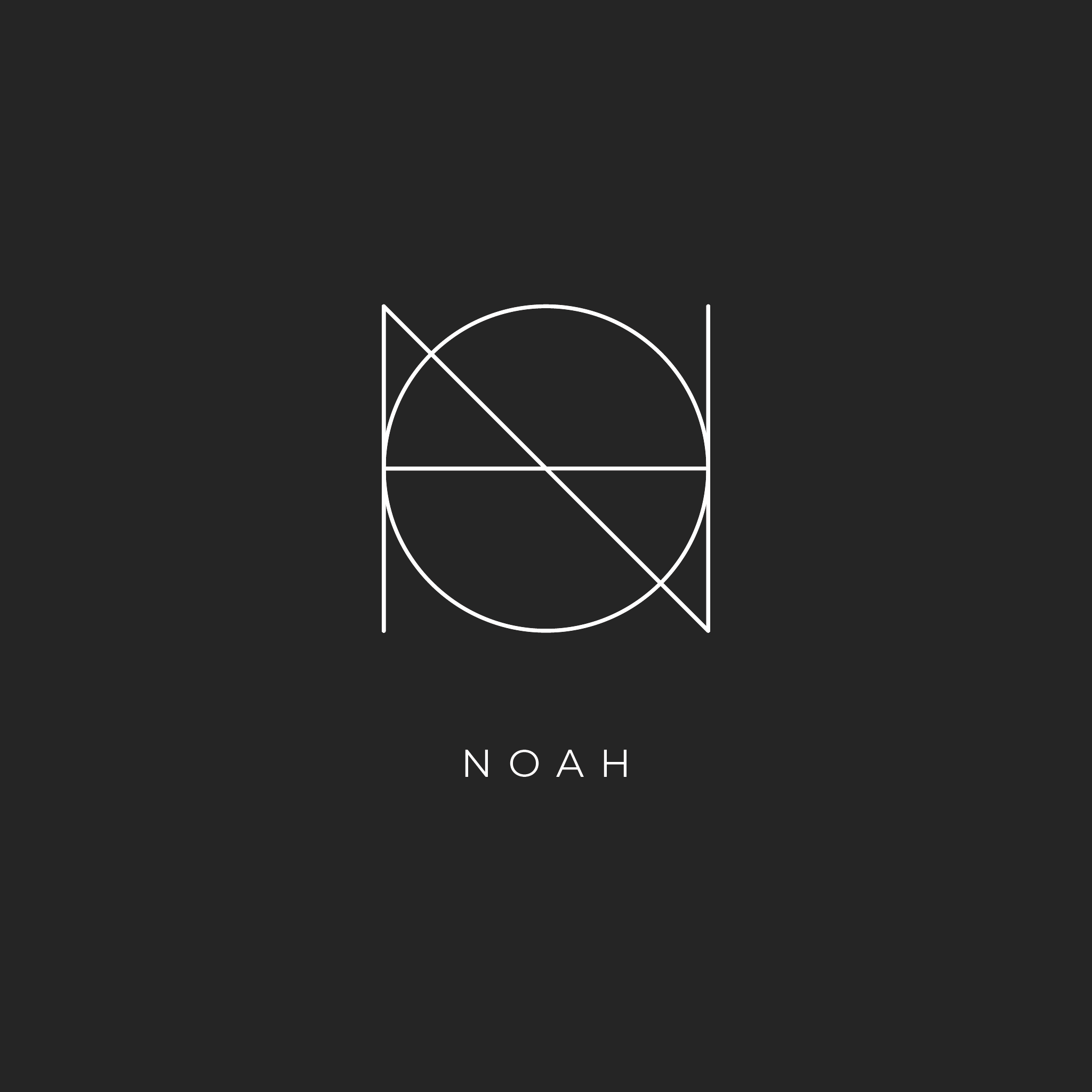 Custom geometric symbol designed from the name Noah, presented as a minimalist white line design on a dark background for a bespoke tattoo.