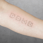 Custom fine line tattoo design and logo artwork featuring geometric minimal line art for names and personal branding.