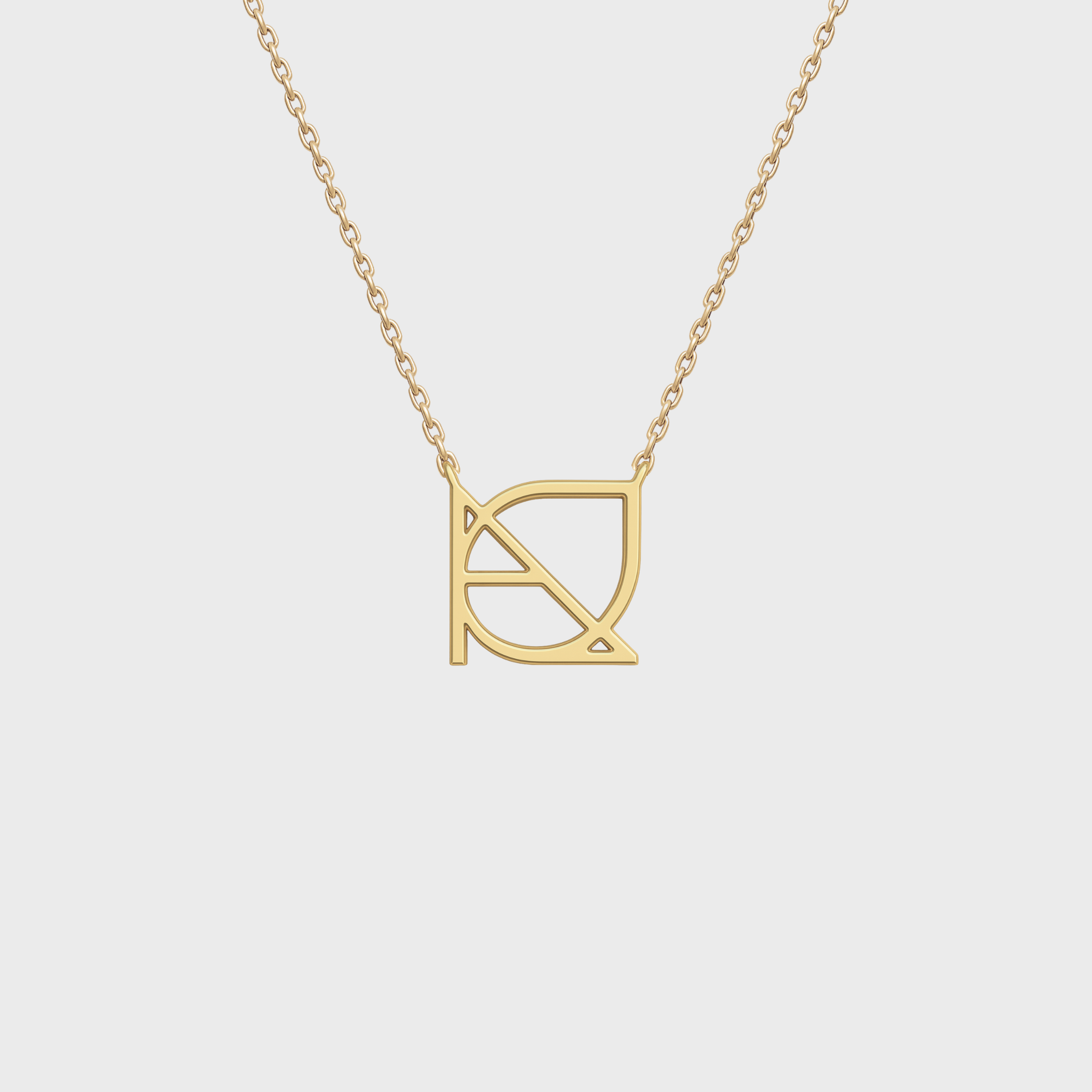 9k yellow gold custom symbol cut-out pendant necklace – DaniByDsgn personalized luxury jewelry, minimalist 1cm symbol design on fine chain