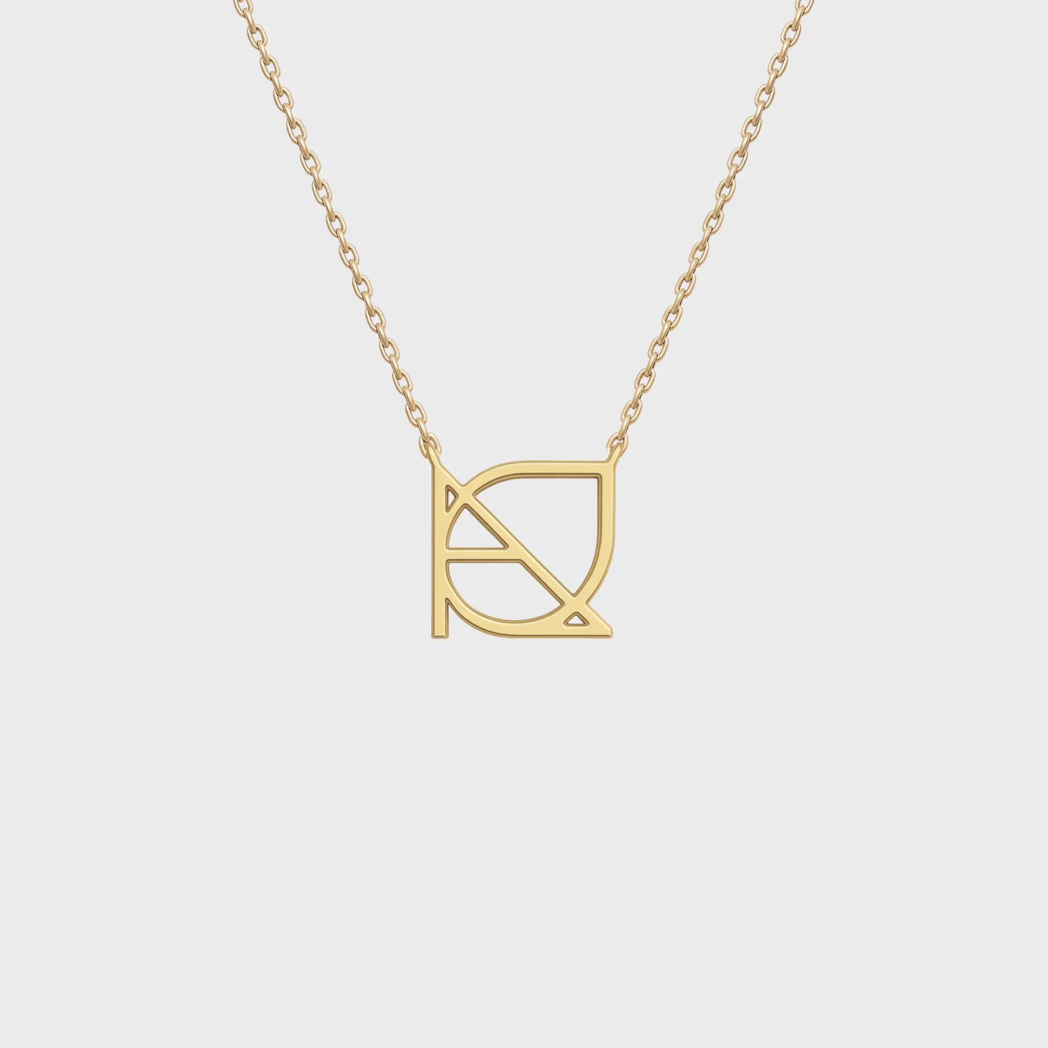 9k yellow gold custom symbol cut-out pendant necklace – DaniByDsgn personalized luxury jewelry, minimalist 1cm symbol design on fine chain