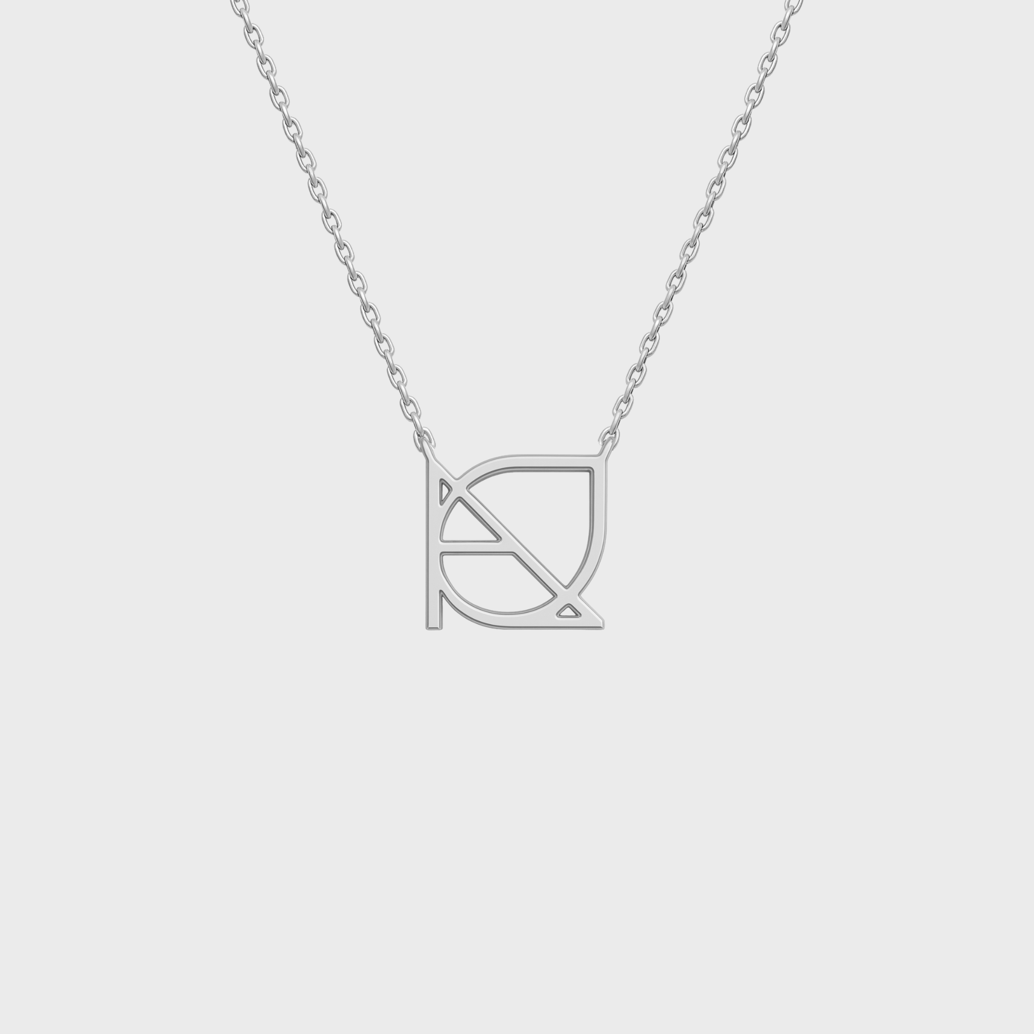 Danibydsgn custom symbol necklace in 925 sterling silver, featuring a cut-out silhouette pendant on a fine chain (front view).
