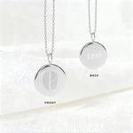 The Danibydsgn Two Fingerprint Coin Necklace in 925 Sterling Silver, showcasing its dual design — two engraved fingerprints on the front symbolising connection and love, and a custom-engraved year “1993” on the back, celebrating life’s most meaningful moments in timeless elegance.