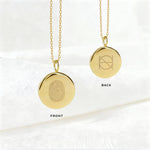 Double-sided engraved pendant in 18K gold vermeil by Danibydsgn, featuring customizable front and back designs for personalized jewelry or logo engraving. Ideal for memorial keepsakes, branding, or meaningful custom pieces that combine elegance and individuality.