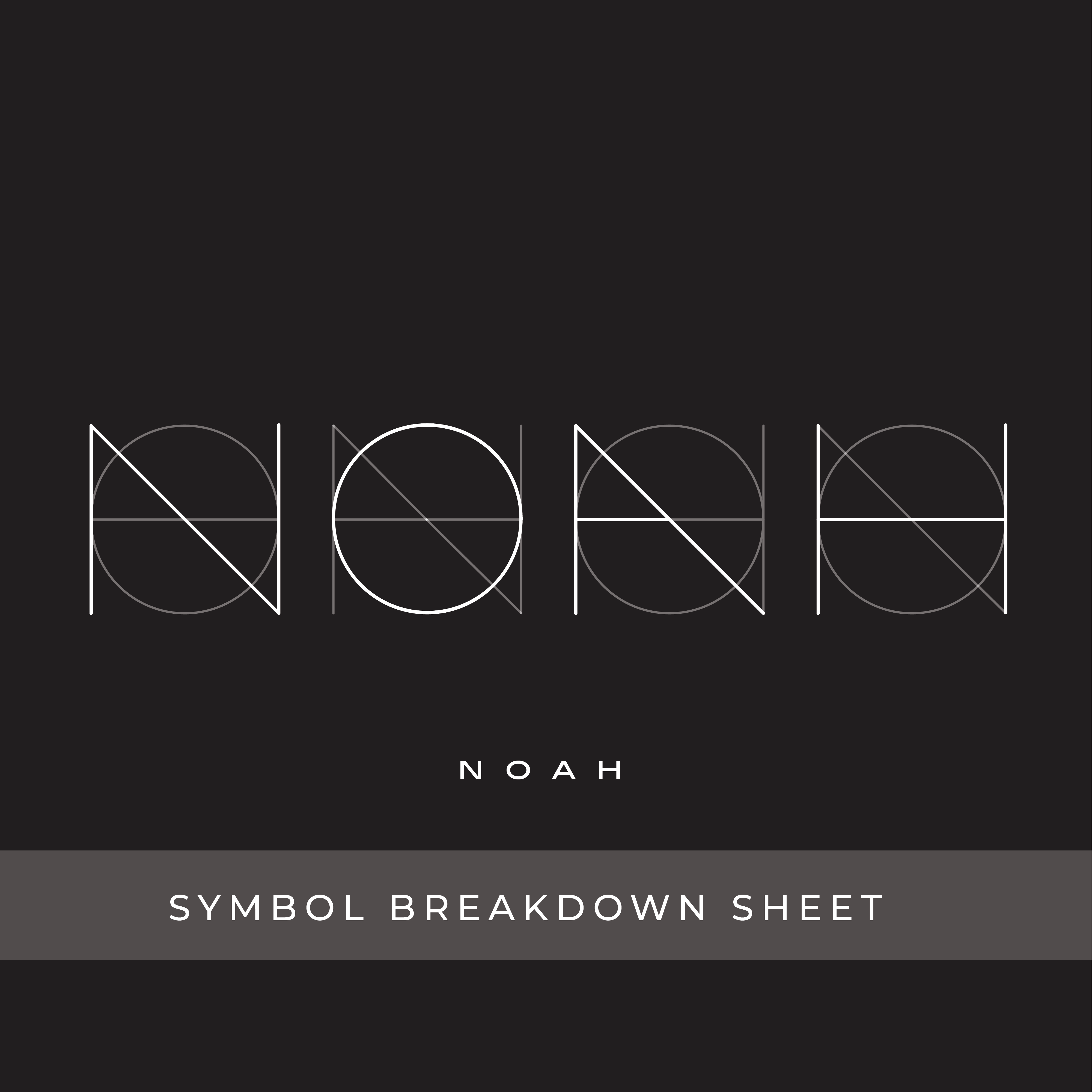 Fine line name tattoo design for Noah showing geometric custom logo symbol breakdown and minimal line art structure.