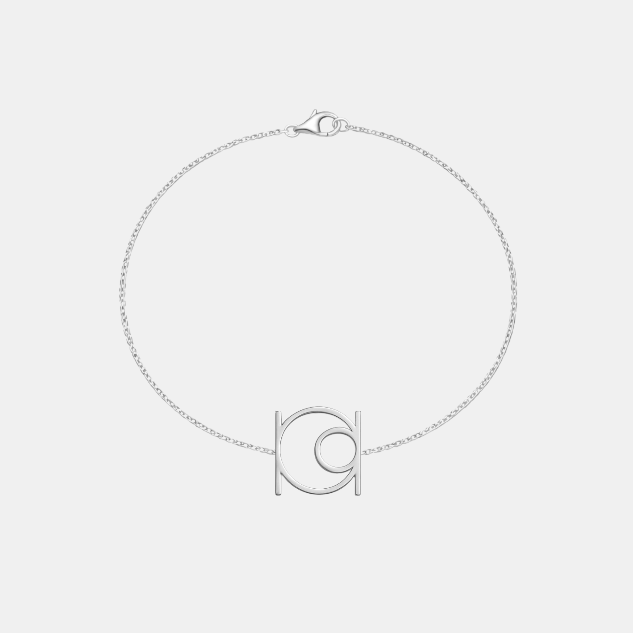 Minimalist 925 sterling silver bracelet featuring one custom geometric symbol pendant on a fine silver chain.